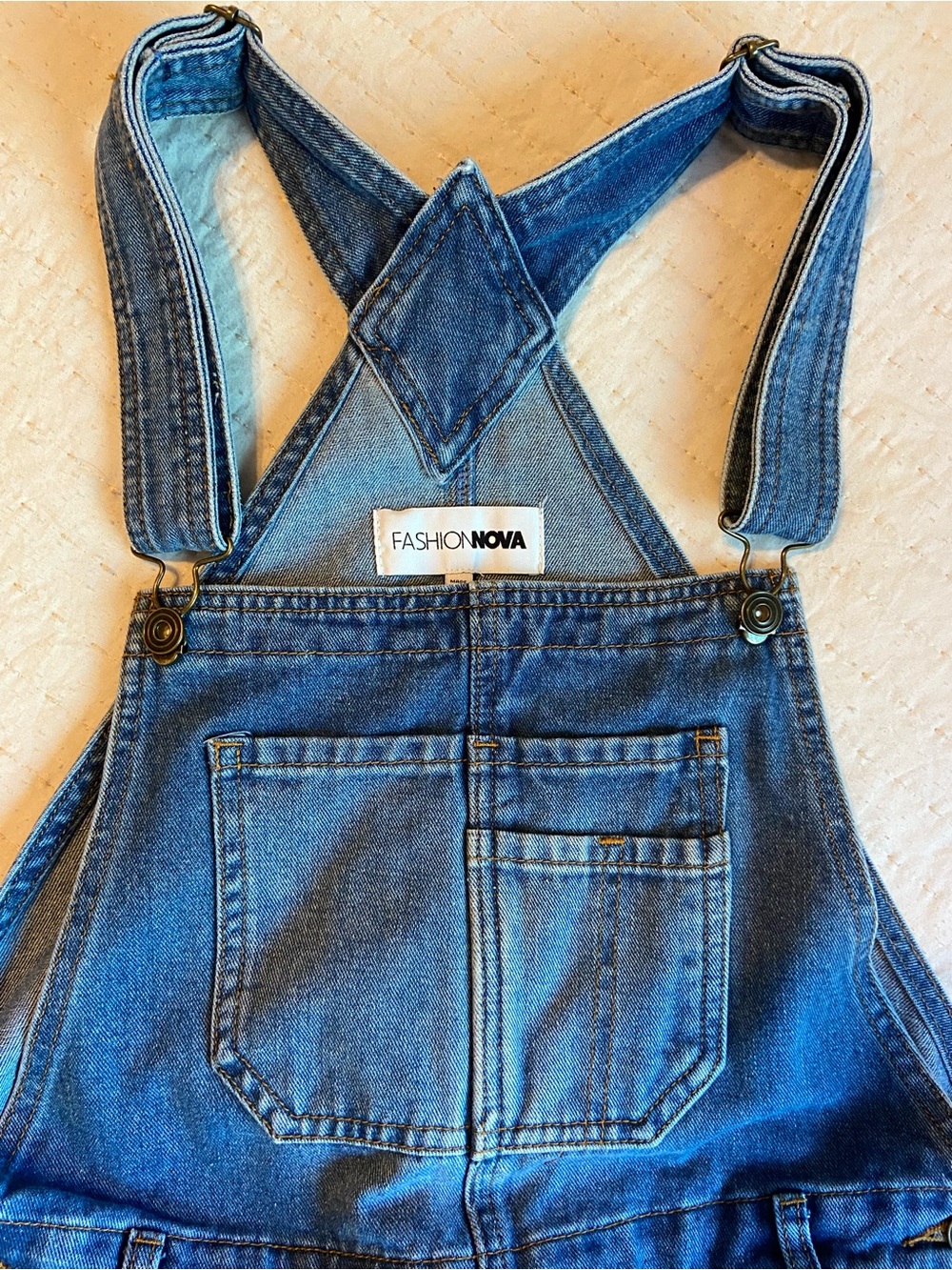 Fashion Nova Adult Women Denim One-Piece Overalls in Blue